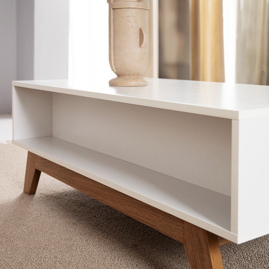 Coffee Table with 2 Storage Drawers - White & Oak Wooden