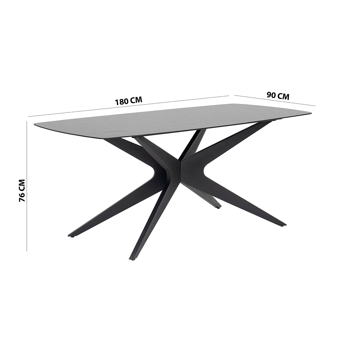 6-Seater Glass Top Dining Set – Black & Beige