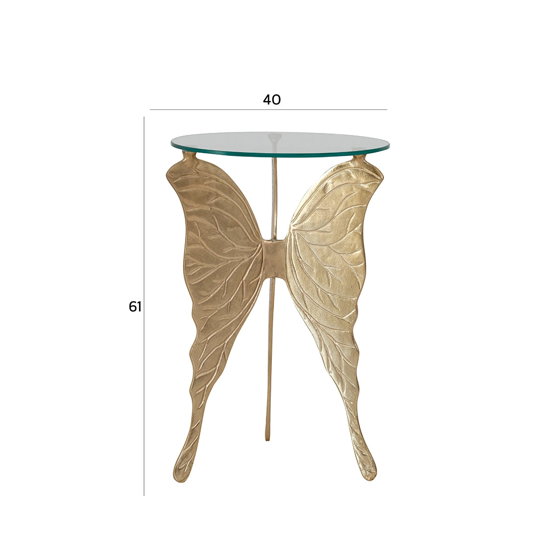 Butterfly Accent Table – Gold | Artistic Glass & Aluminum (40x40x61 cm)
