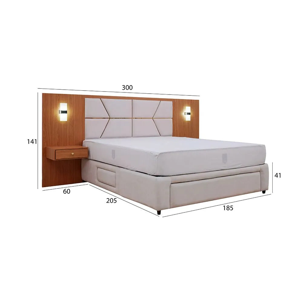 Elegant King Size Bed with Storage, Built-in lamp And Drawer