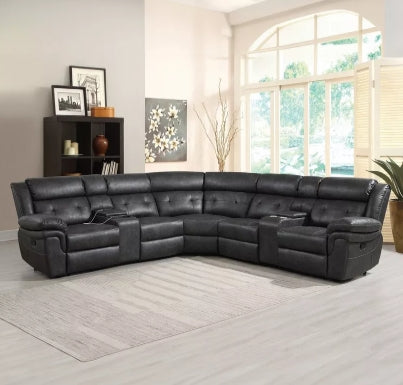 Luxury 5-Seater Sectional Fabric Corner Recliner Sofa with 2 Consoles