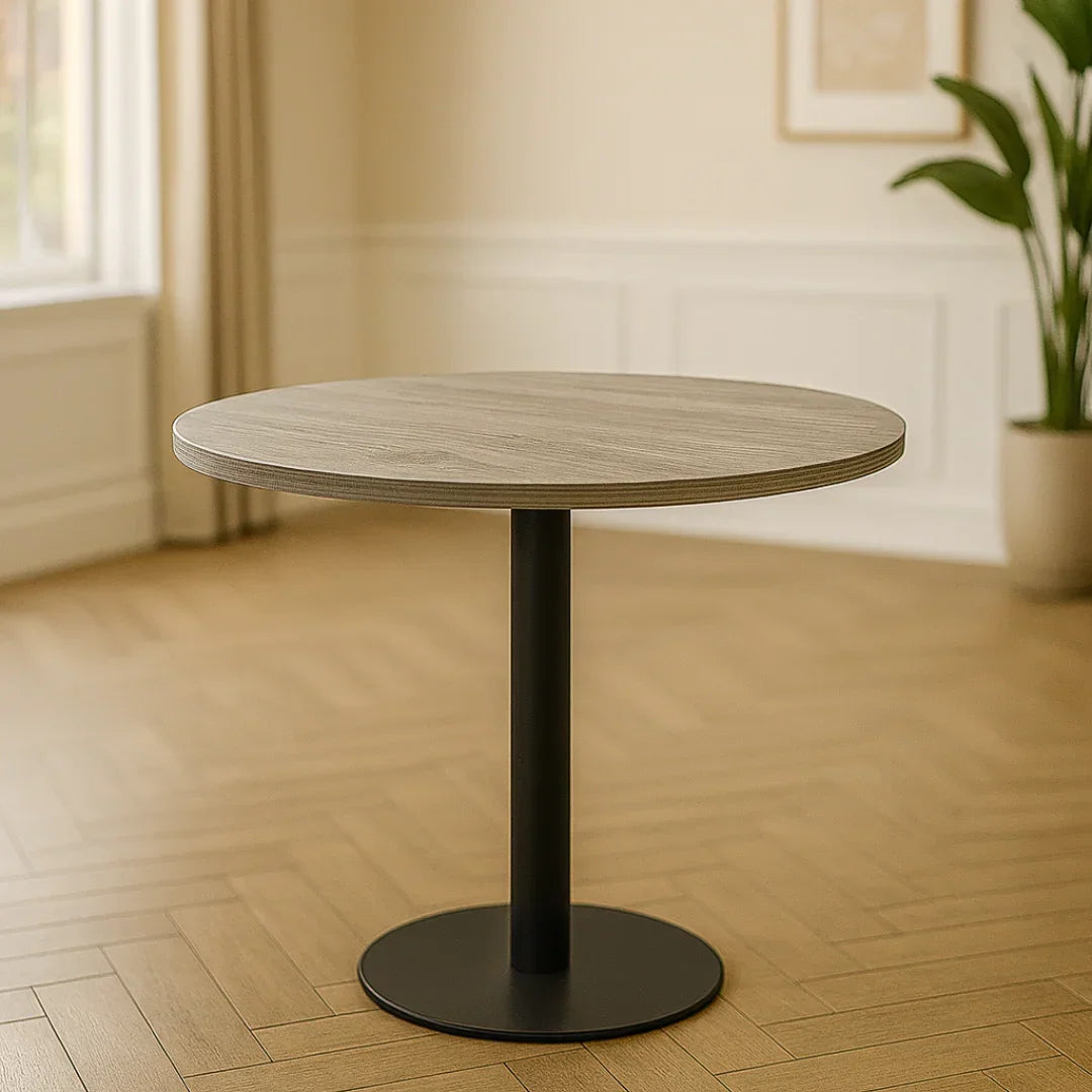 Round Dining Table Space-Saving Design with Metal Base for Living Room, Restaurant, Café
