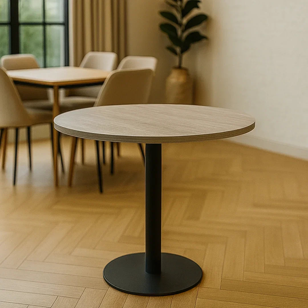 Round Dining Table Space-Saving Design with Metal Base for Living Room, Restaurant, Café