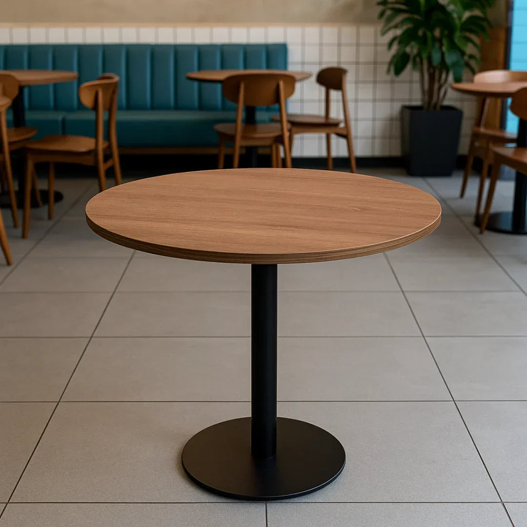 Round Dining Table Space-Saving Design with Metal Base for Living Room, Restaurant, Café