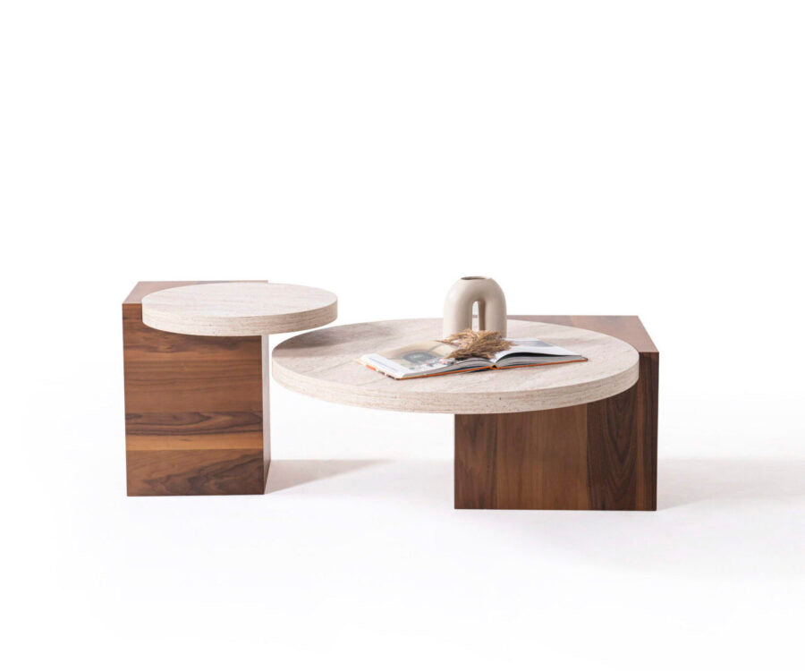 Travertine Walnut Coffee Table Set
