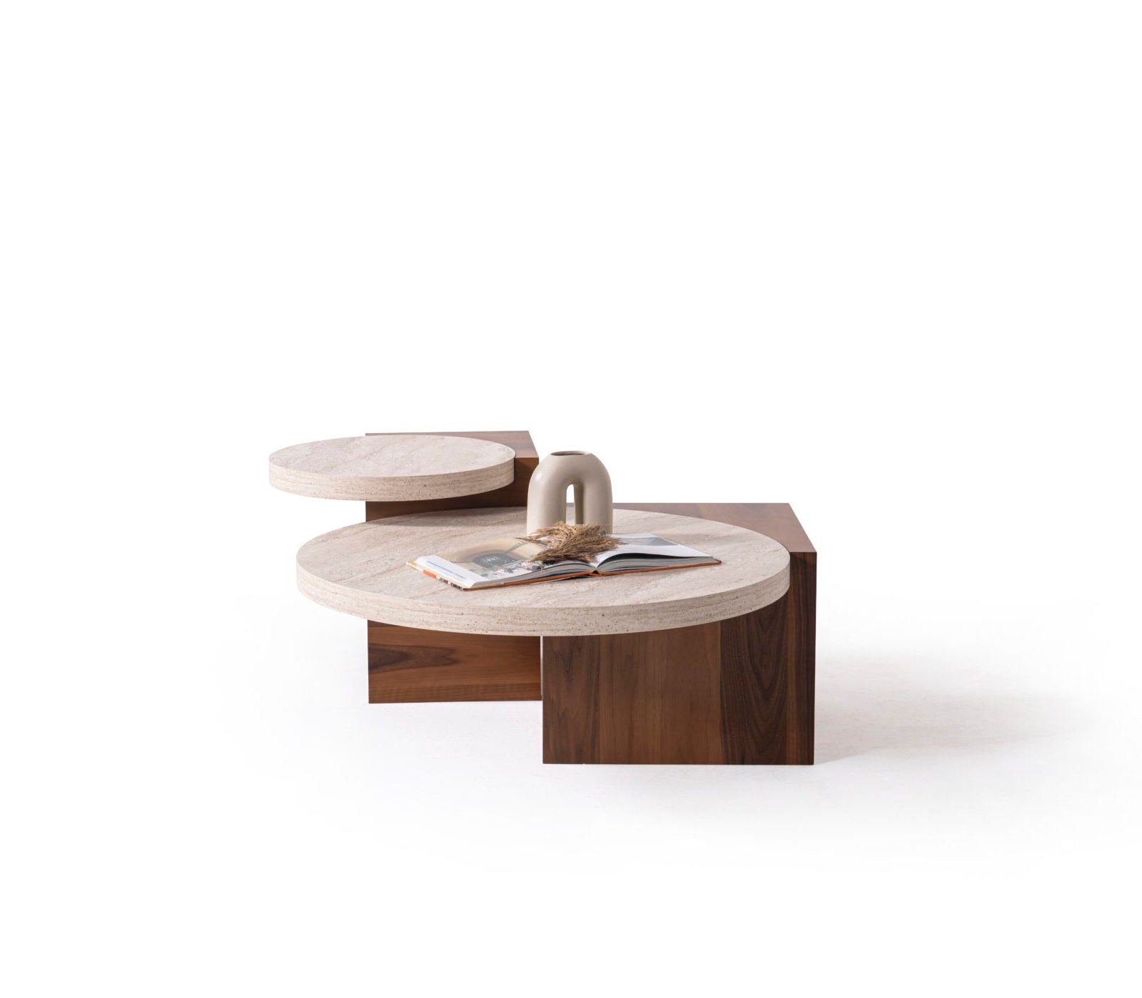 Travertine Walnut Coffee Table Set
