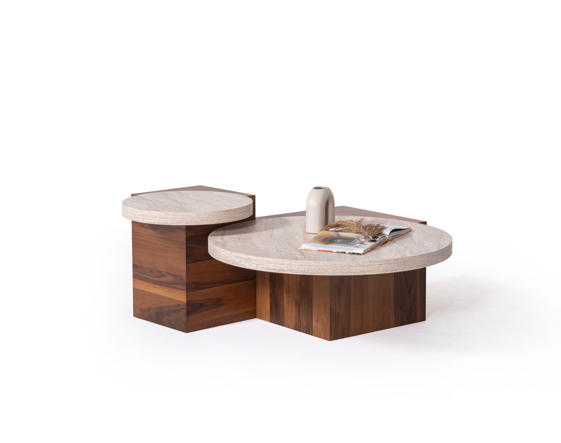 Travertine Walnut Coffee Table Set
