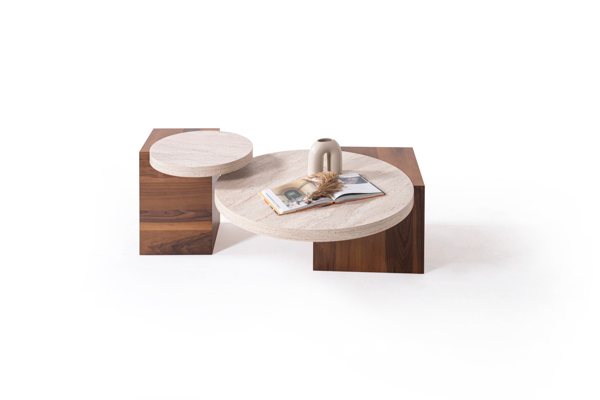 Travertine Walnut Coffee Table Set