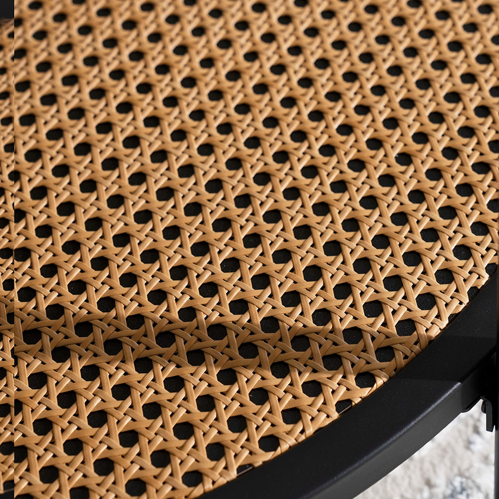 Round Walnut & Black Coffee Table with Tempered Glass Top and Metal Frame