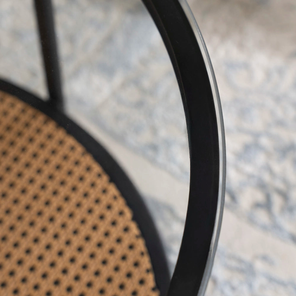 Round Walnut & Black Coffee Table with Tempered Glass Top and Metal Frame