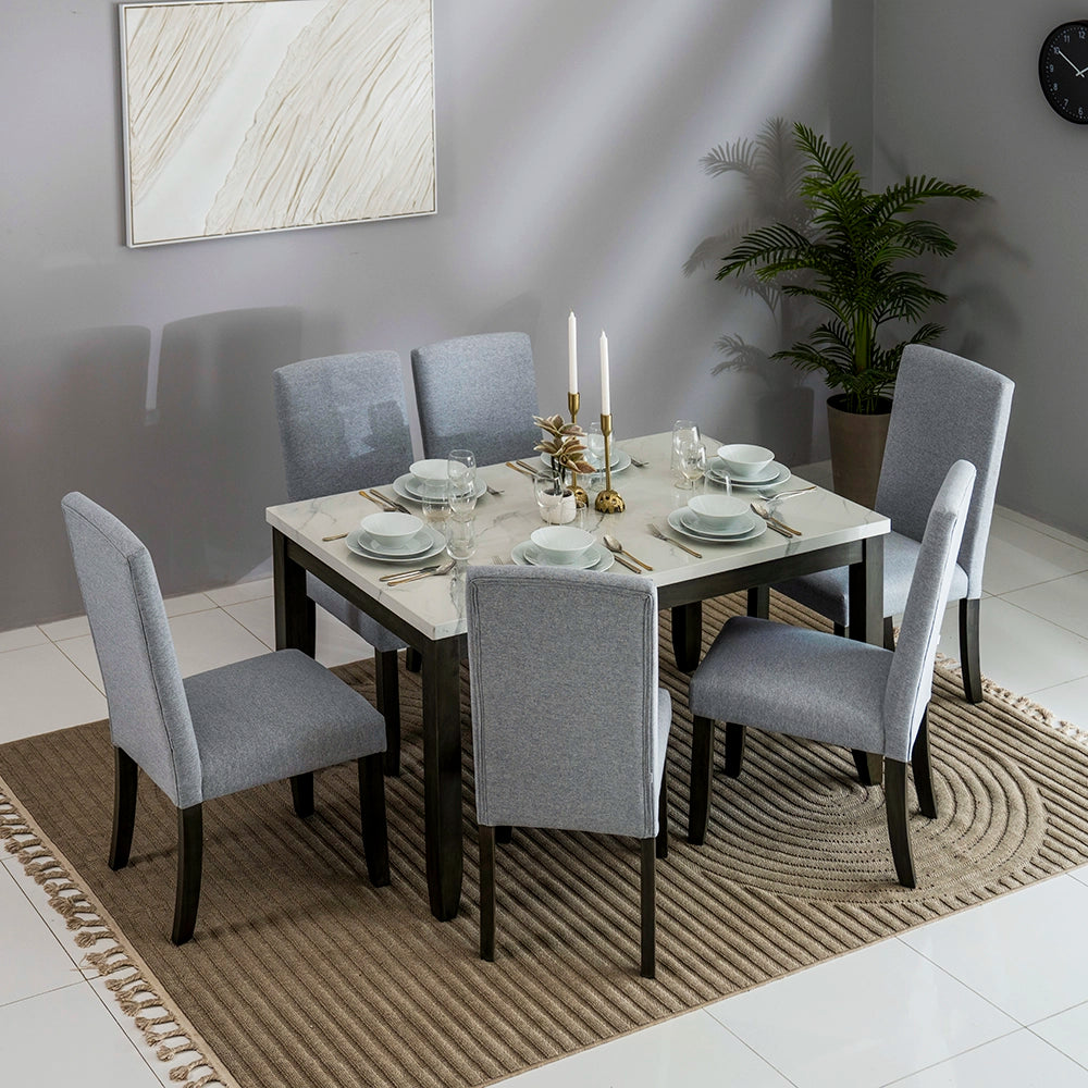 6-Seater Dining Set – White & Antique Grey