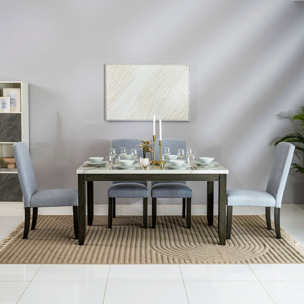 6-Seater Dining Set – White & Antique Grey