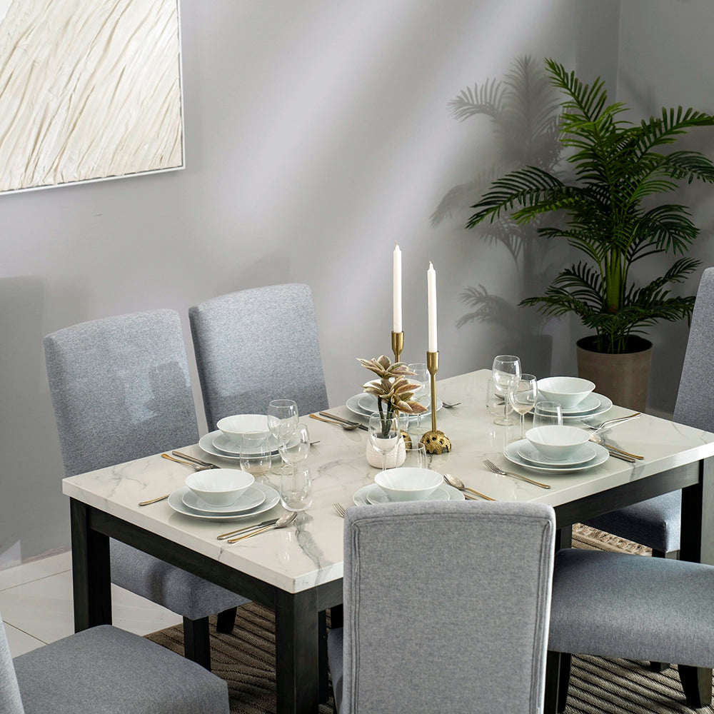 6-Seater Dining Set – White & Antique Grey