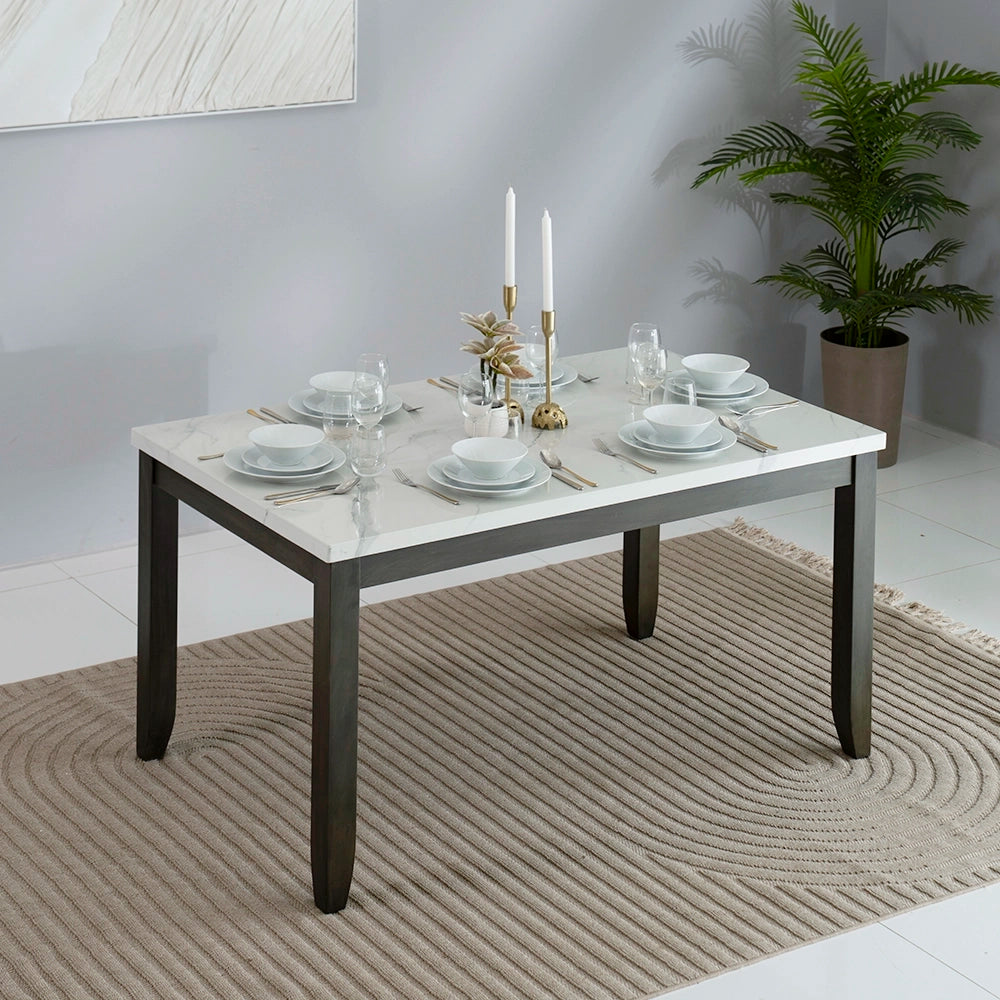 6-Seater Dining Set – White & Antique Grey