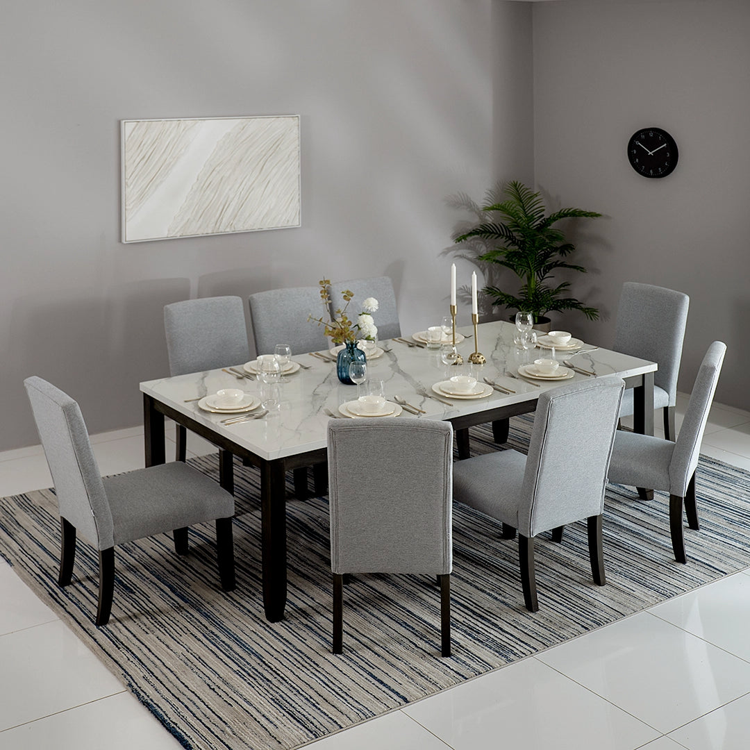 Luxury 8-Seater Dining Set – White & Antique Grey