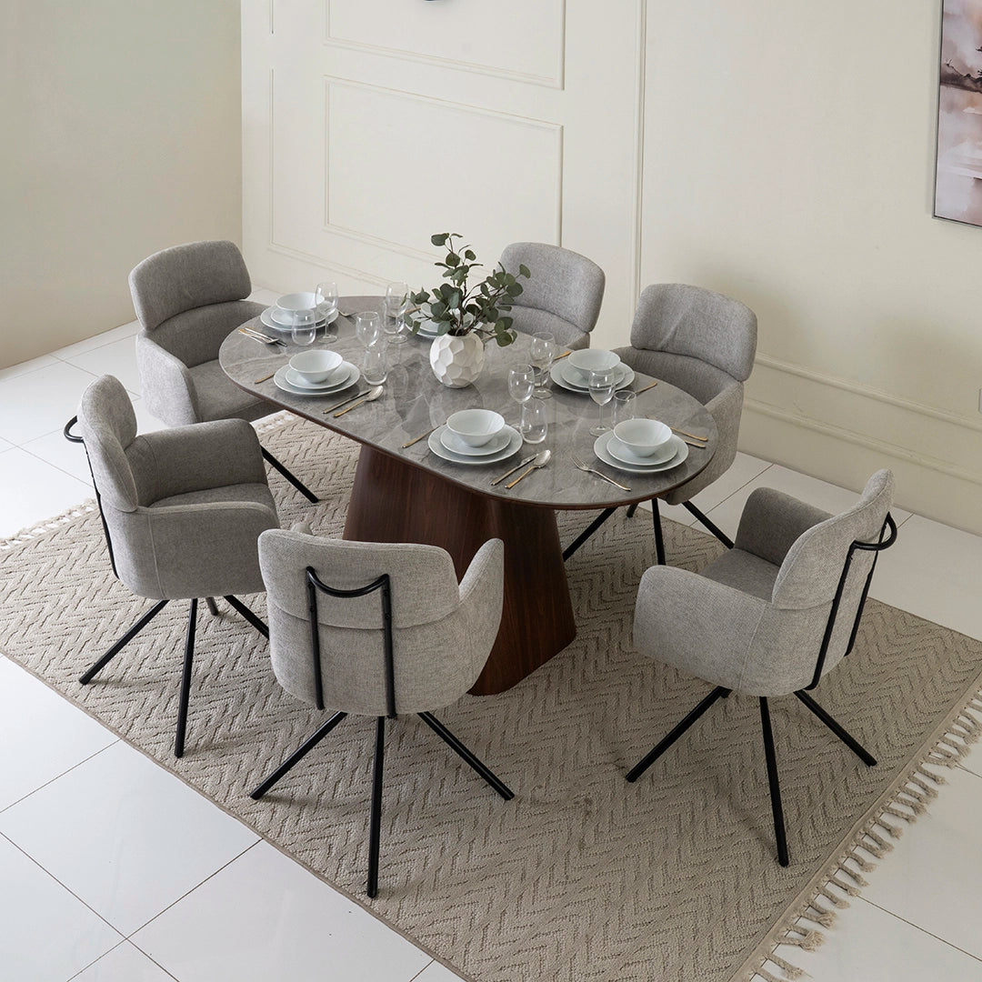 6-Seater Dining Set With Sintered Stone Top – Walnut & Grey