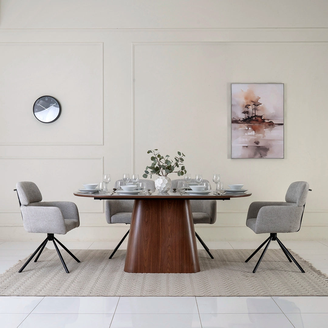 6-Seater Dining Set With Sintered Stone Top – Walnut & Grey