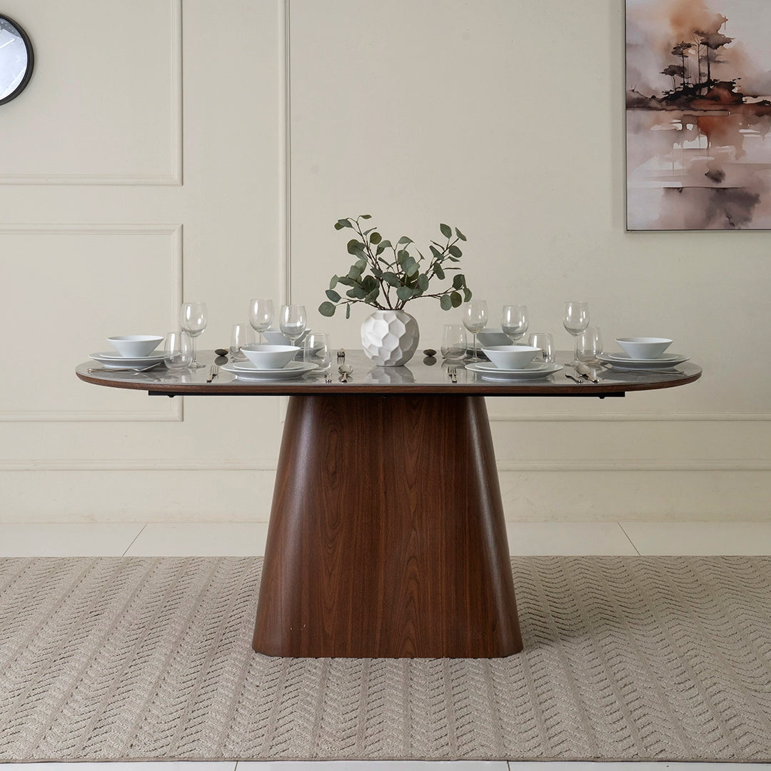 6-Seater Dining Set With Sintered Stone Top – Walnut & Grey