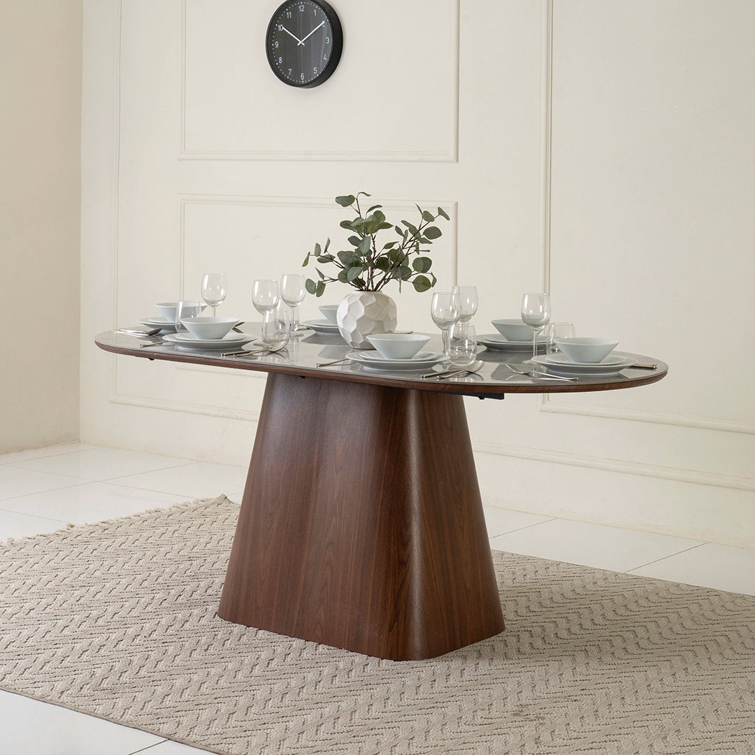 6-Seater Dining Set With Sintered Stone Top – Walnut & Grey