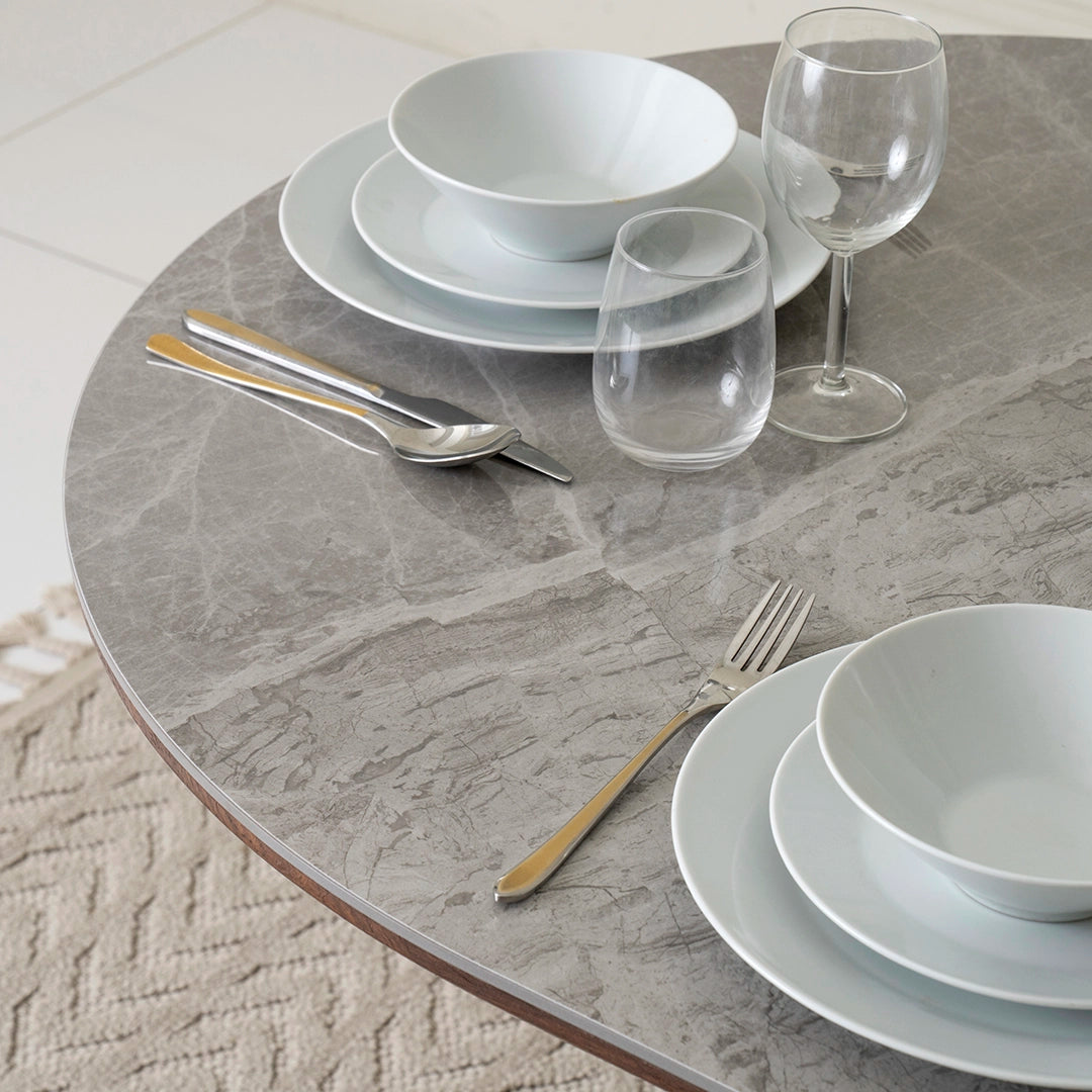 6-Seater Dining Set With Sintered Stone Top – Walnut & Grey