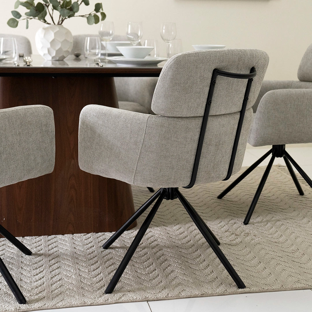 6-Seater Dining Set With Sintered Stone Top – Walnut & Grey