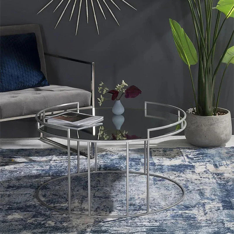 Glass and Chrome Elegant Round Coffee Table