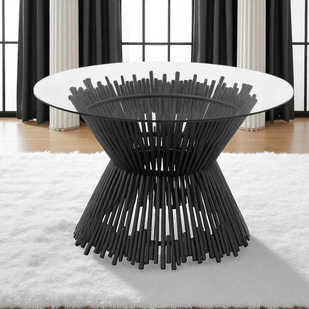 Luxury Metallic Finish Tempered Glass Top Prism Dining Table