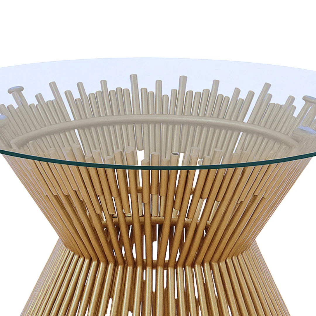 Luxury Metallic Finish Tempered Glass Top Prism Dining Table