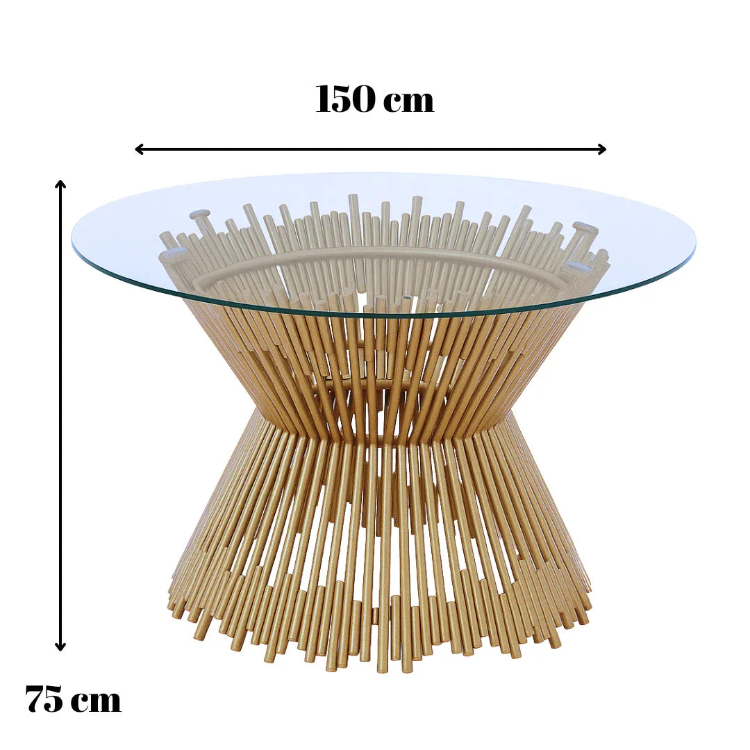 Luxury Metallic Finish Tempered Glass Top Prism Dining Table
