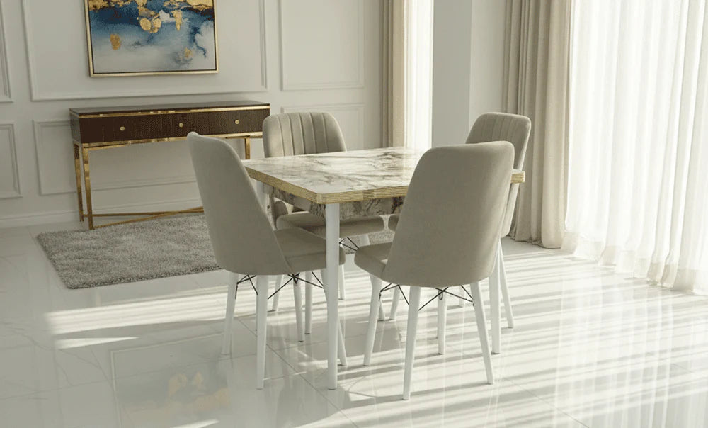 Natural Wood Dining Set 4-Seater (White)