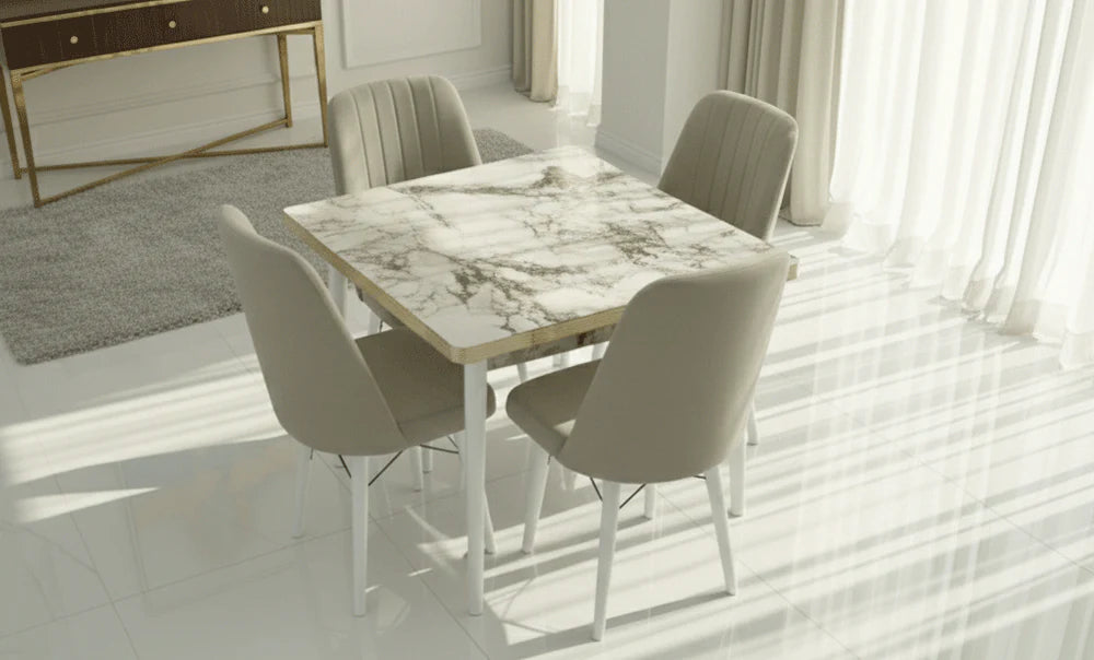 Natural Wood Dining Set 4-Seater (White)