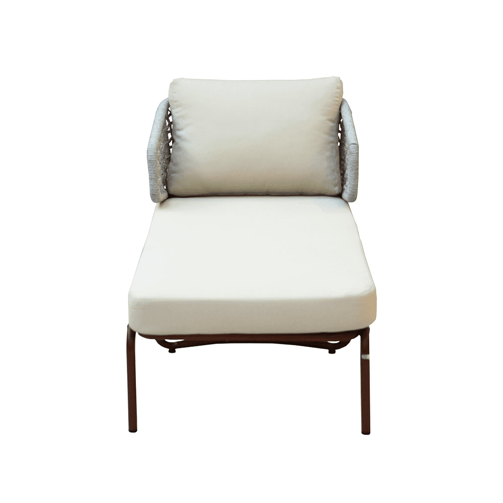Swin Wood Color Aluminum Frame Outdoor Daybed with Off-White Cushions | Luxury Patio & Garden Lounger