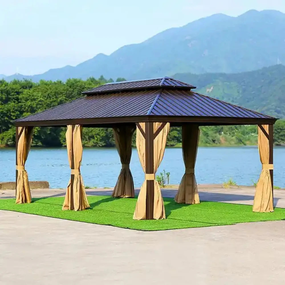 Luxury Gazebo 3.65 x 6m Double Roof Aluminum Gazebo - Brown-GCC Home Center