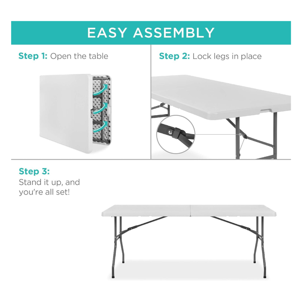 Heavy-Duty 6ft Folding Table with Sturdy Metal Frame & Portable Design - Perfect for Indoor/Outdoor Events-GCC Home Center