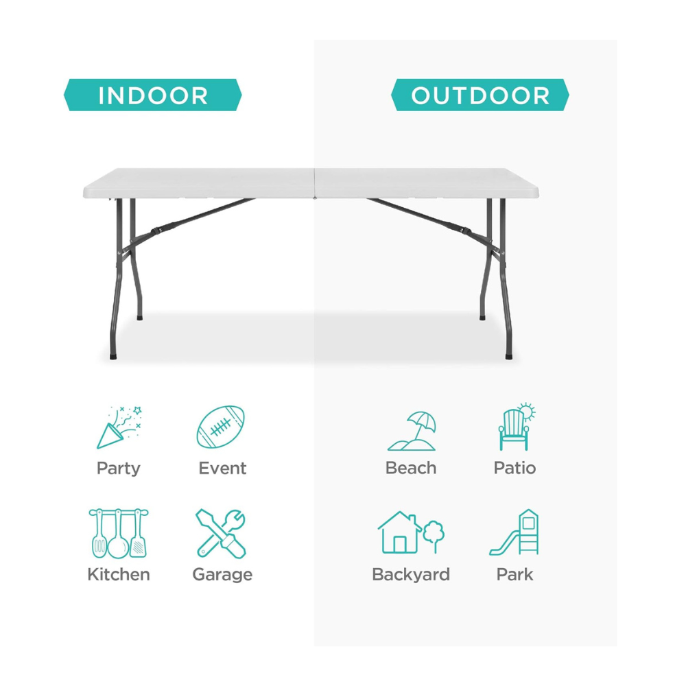 Heavy-Duty 6ft Folding Table with Sturdy Metal Frame & Portable Design - Perfect for Indoor/Outdoor Events-GCC Home Center