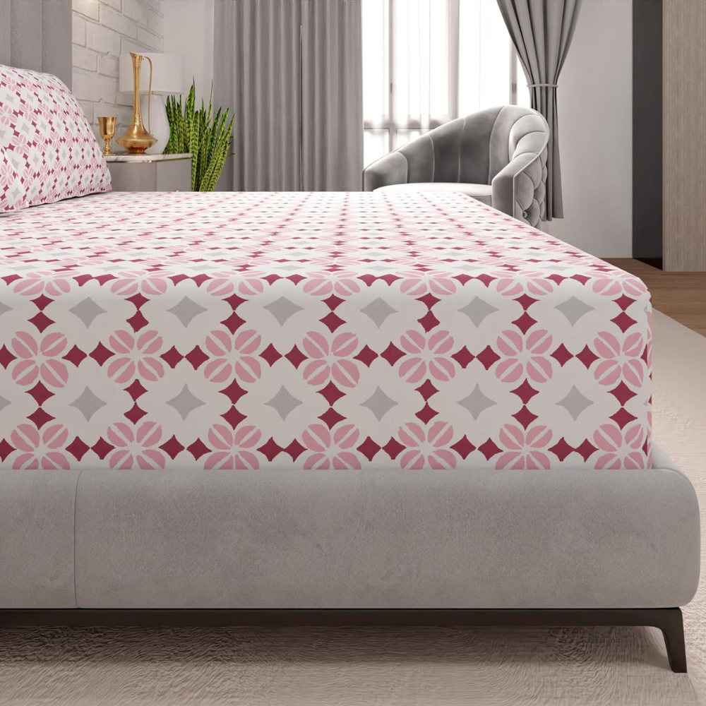 Luxury 100% Cotton Fitted Sheet Set – Regatta Blush, Argyle Pattern, 90x200cm-GCC Home Center