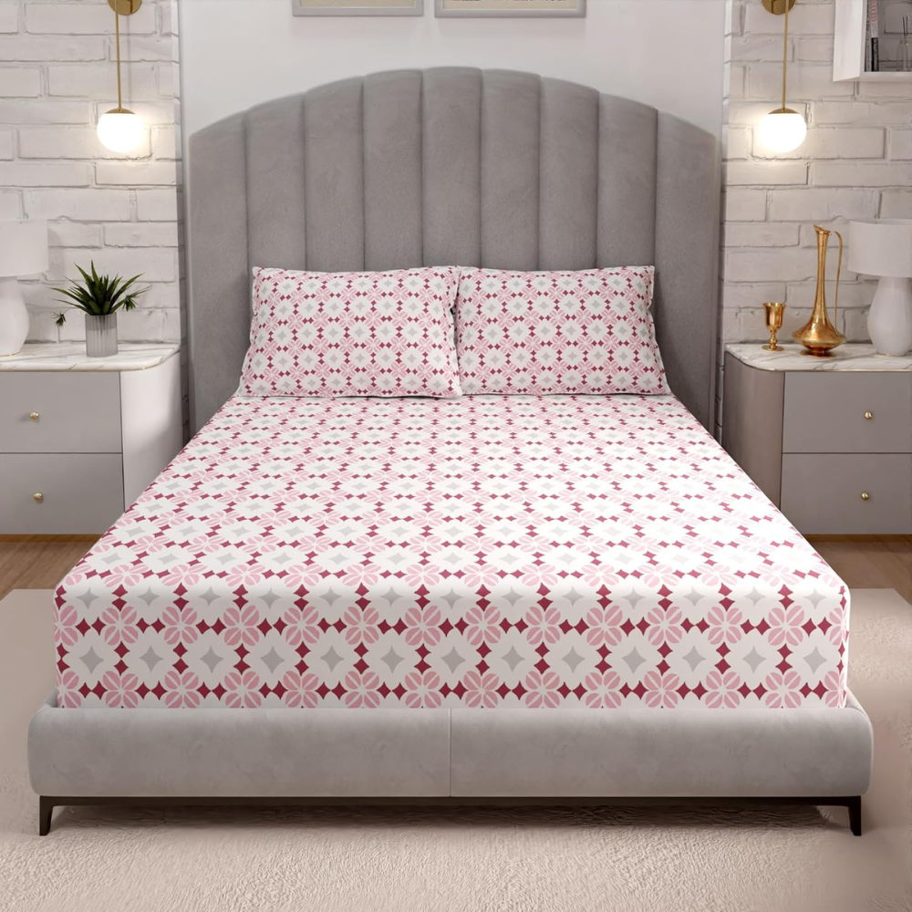 Luxury 100% Cotton Fitted Sheet Set – Regatta Blush, Argyle Pattern, 90x200cm-GCC Home Center