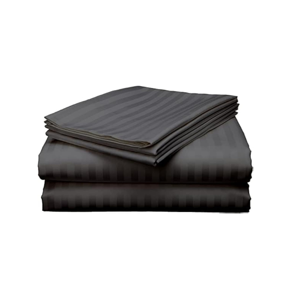 Premium Striped Microfiber Flat Sheet Set - Dark Grey, 160x240 cm-GCC Home Center