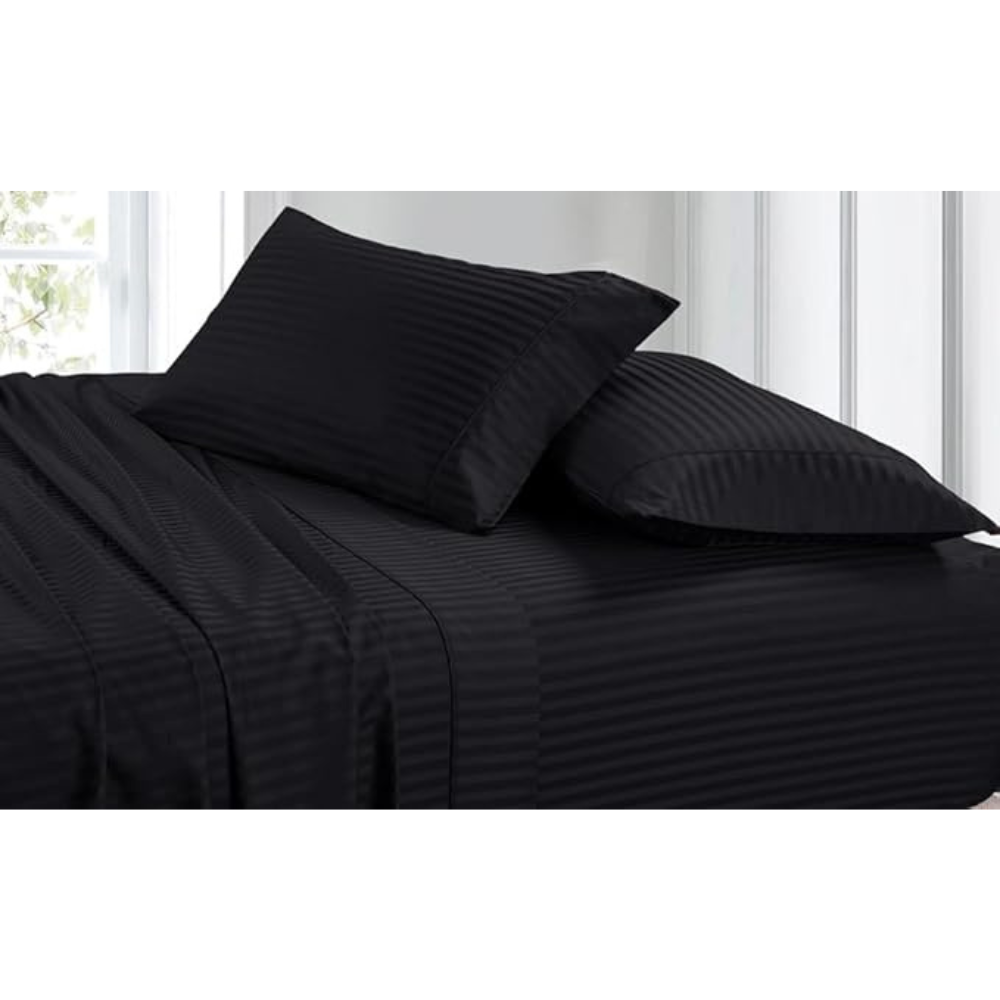 Premium Striped Microfiber Flat Sheet Set - Dark Grey, 160x240 cm-GCC Home Center