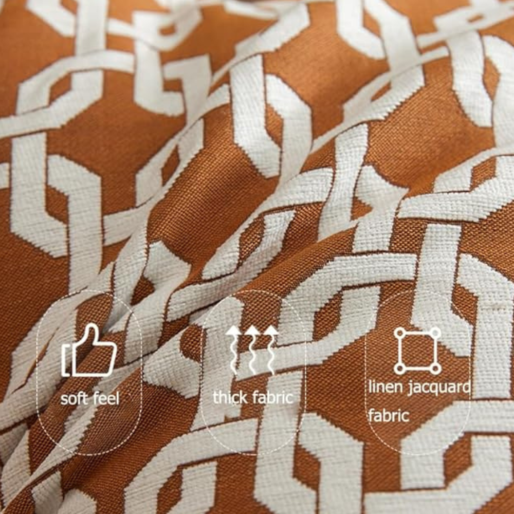 Set of 2 Orange Geometric Linen Throw Pillow Covers, 18x18 Inch Decorative Cushion Covers with Hidden Zipper-GCC Home Center