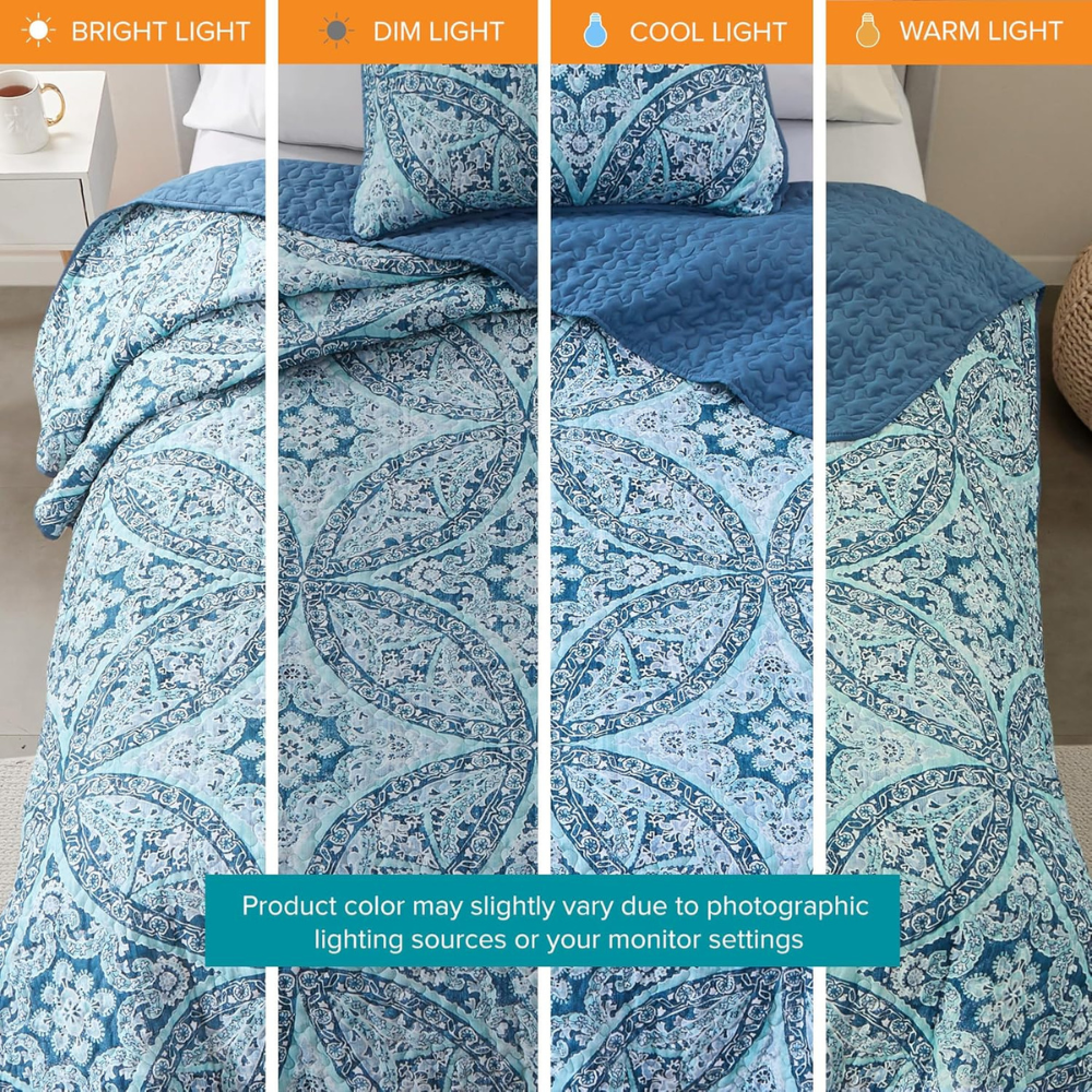 Modern Aqua Damask Twin/Twin XL Reversible Quilt Set with Sham – Hypoallergenic & Ultra-Soft-GCC Home Center