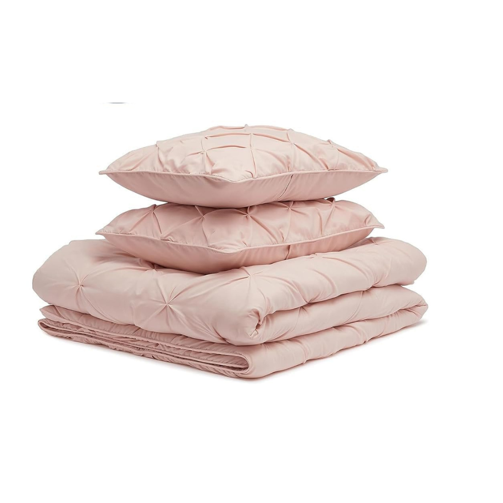 Elegant Blush Pinch-Pleat Full/Queen Comforter Set – Cozy, All-Season Bedding with Pillow Shams-GCC Home Center