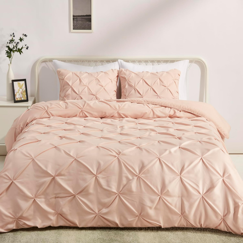 Elegant Blush Pinch-Pleat Full/Queen Comforter Set – Cozy, All-Season Bedding with Pillow Shams-GCC Home Center