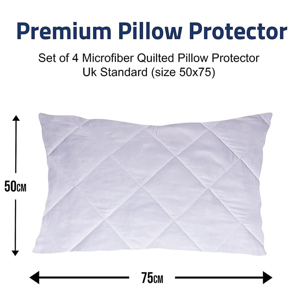 SOMER FIELD Quilted Microfiber Pillow Protectors with Zipper – Pack of 4, Breathable & Machine Washable, 50 x 75cm-GCC Home Center