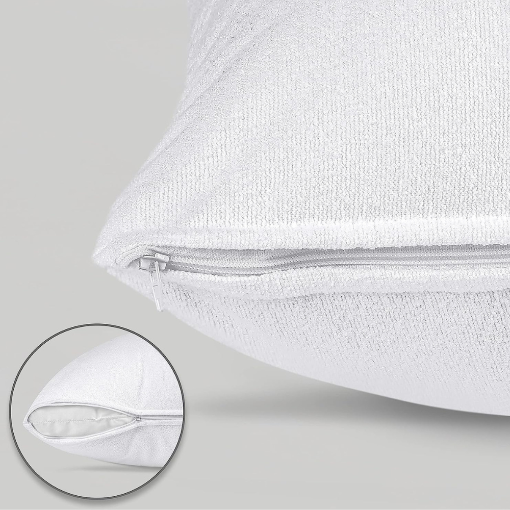 Set of 2 Waterproof Terry Cotton Pillow Protectors with Zipper Closure, 50x75 cm – Soft, Breathable & Spill-Resistant-GCC Home Center