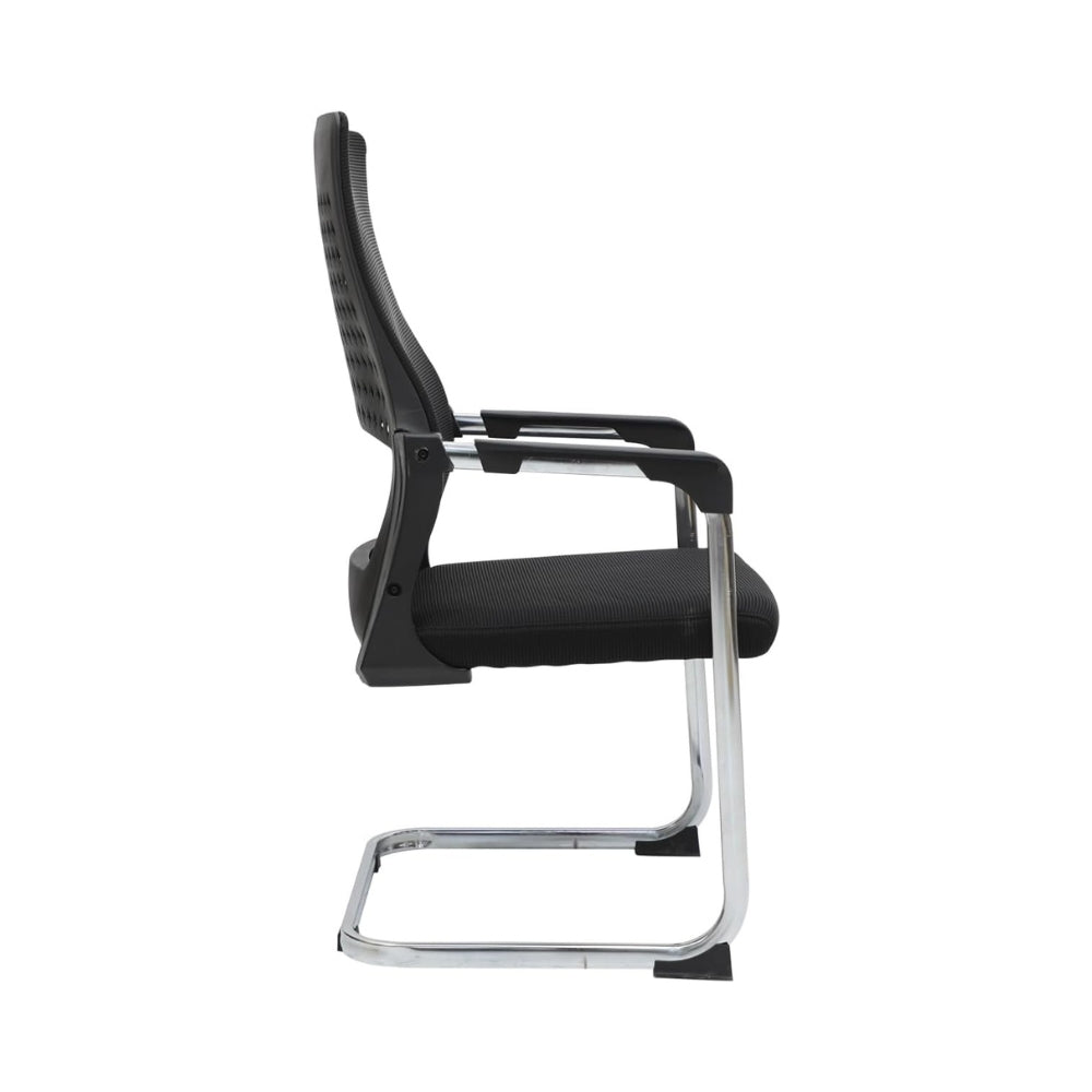 Ergonomic Black Visitor Chair with Faux Leather & Alloy Steel Frame - Comfortable High-Back Office Seating-GCC Home Center