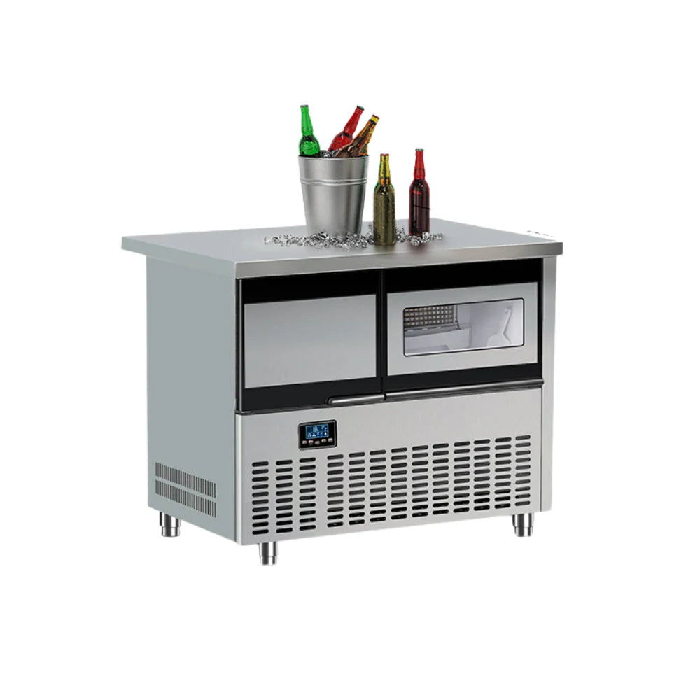 Wellcome Commercial Bar Refrigeration Workbench Compressor Refrigerated Milk Tea Shop Restaurant Kitchen One Piece Ice Making Machine