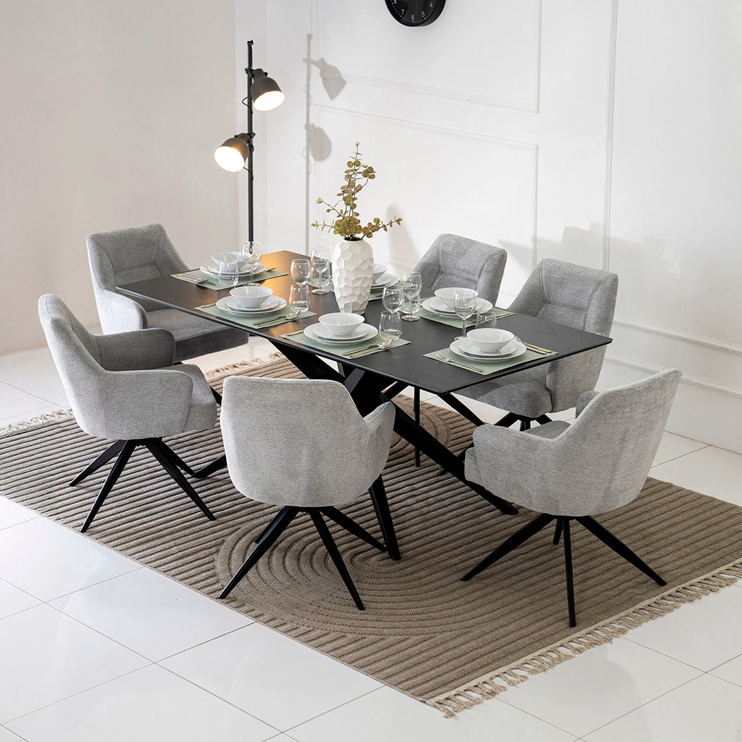 6-Seater Sintered Stone Top Dining Set – Grey
