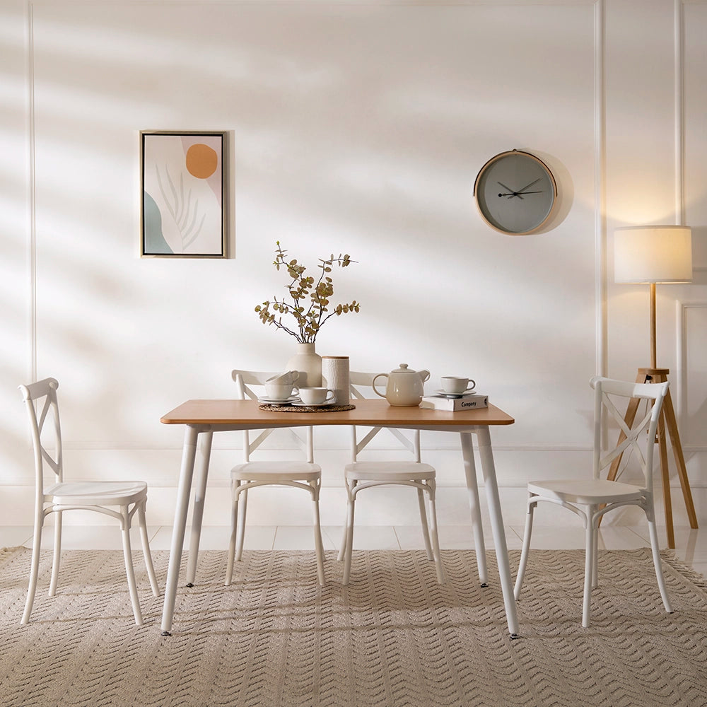 4-Seater Dining Set – Oak & White