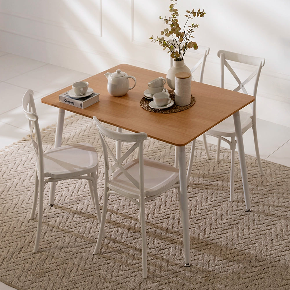 4-Seater Dining Set – Oak & White